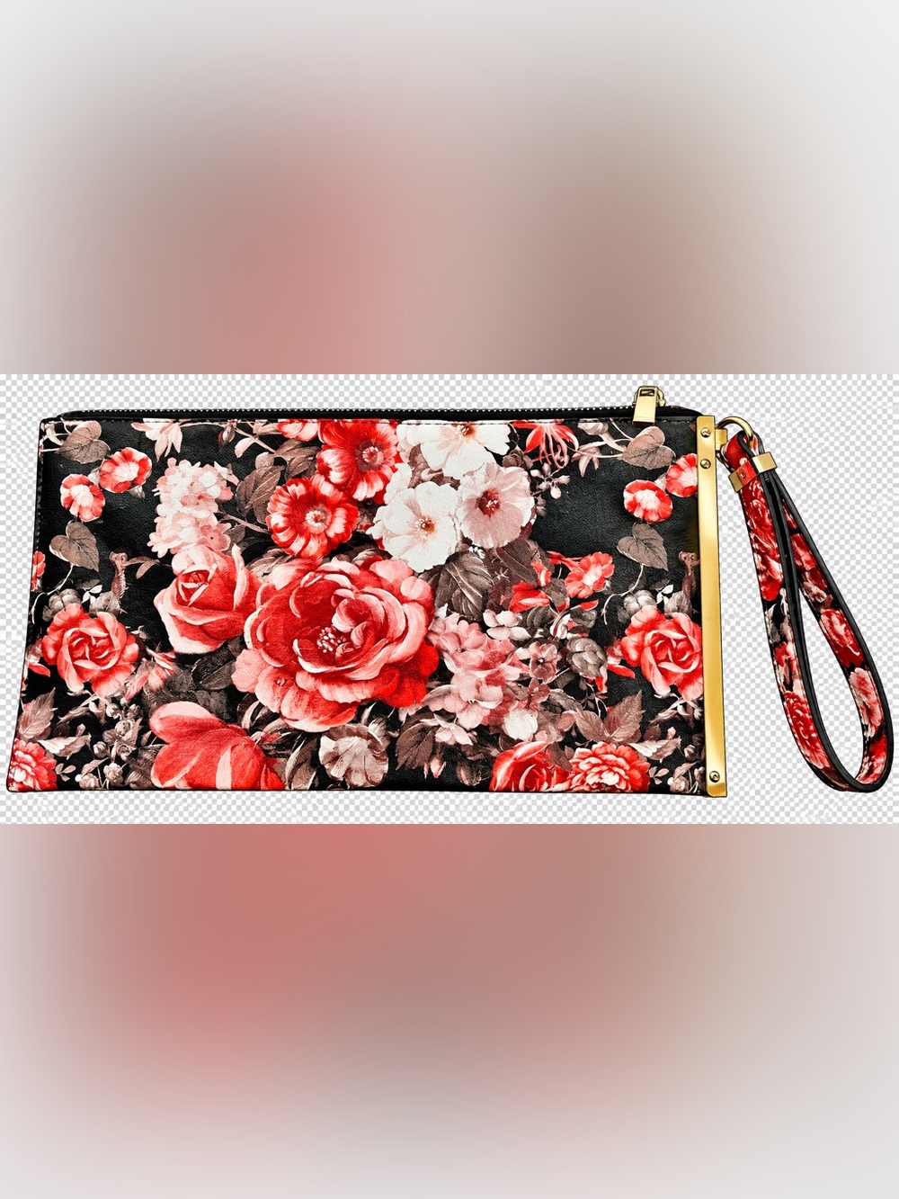 Floral Print Women's Clutch Bag - Red & White